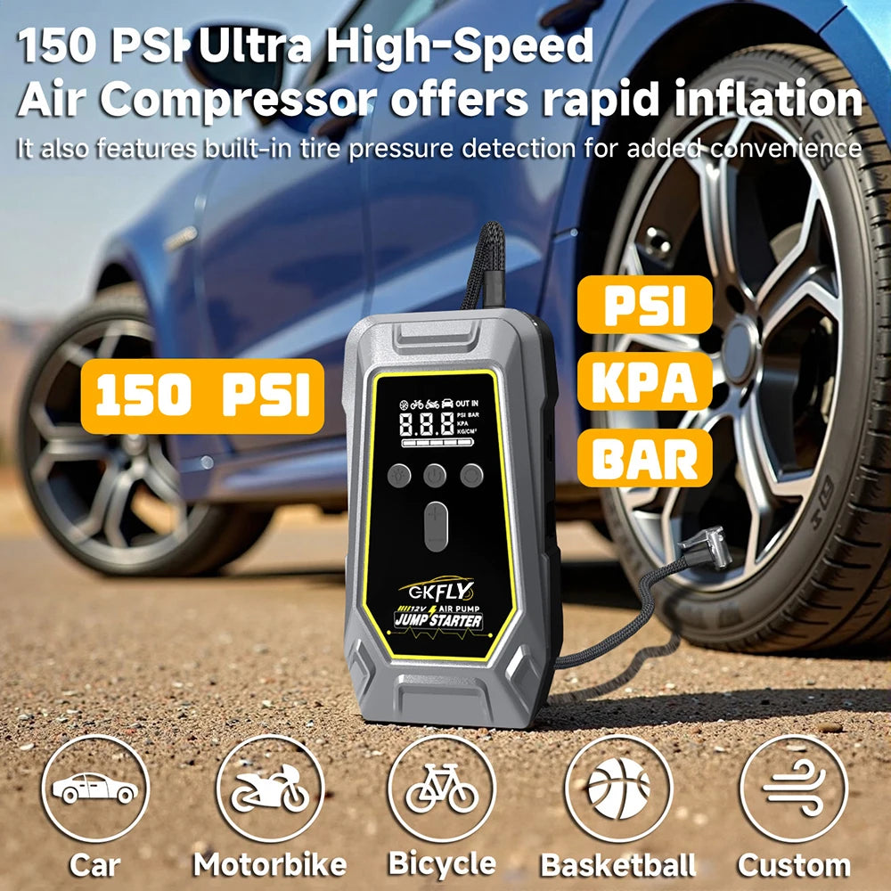Portable 4000A Jump Starter 150PSI Air Pump Power Bank 4 In 1 Air Compressor Cars Battery Starters Starting Auto Tyre Inflator