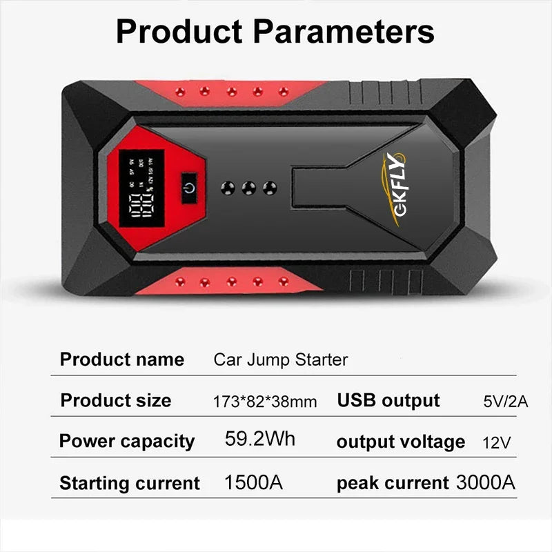 GKFLY 2000A 3000A 4000A Car Jump Starter Big Power Bank Car Battery Booster 12V Car Starting Device for Petrol  6.0L Diesel 5.0L