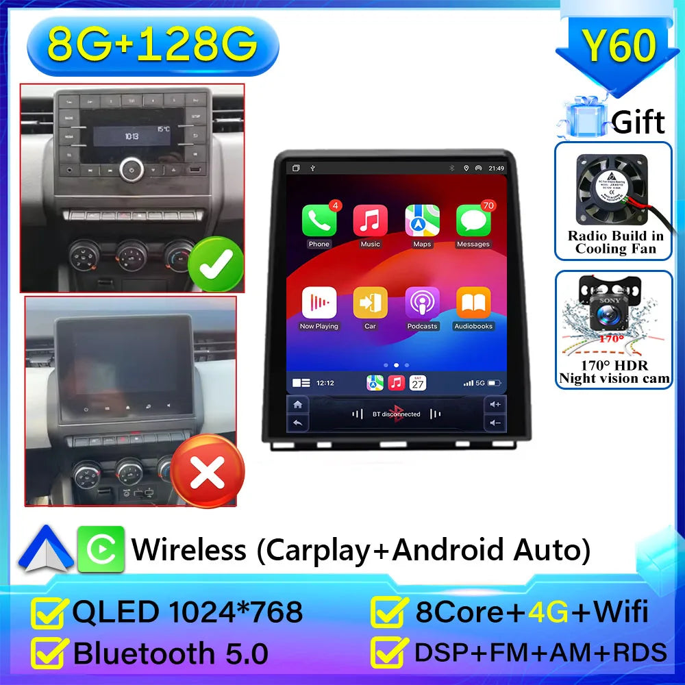For Renault Clio5 CLIO 5 2019 - 2021 Car Radio Carplay Navigation GPS Stereo Android Auto Screen Bluetooth Multimedia Player 5G