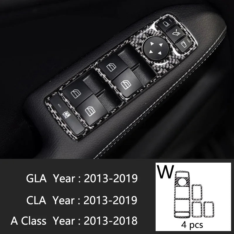 Car Styling Carbon fiber interior button panel Decoration Cover Trim Sticker frame For Mercedes Benz A Class W176 GLA X156 CLA