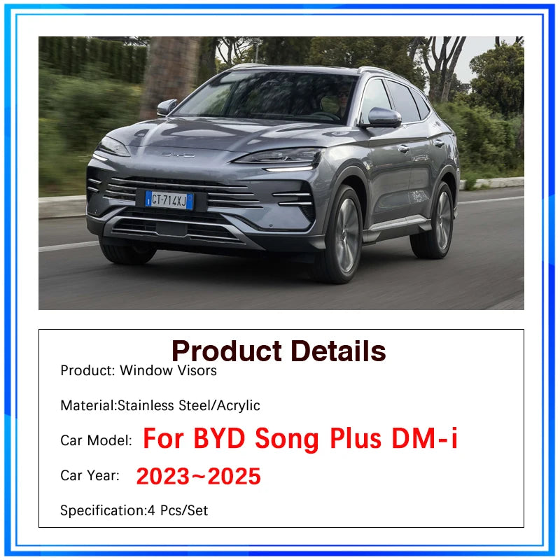 For BYD Song Plus DM-i Seal U Sealion 6 2023 2024 2025 Car Window Visors Wind Sun Rain Visor Deflector Shade Awnings Accessories