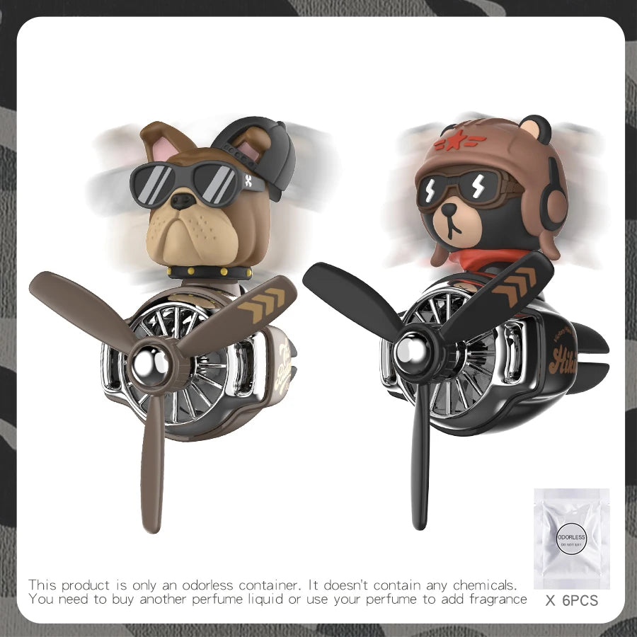 No perfume DIY fragrance bulldog pilot head shake rotate plane car air fresheners accessories decor ornaments aroma diffuser men