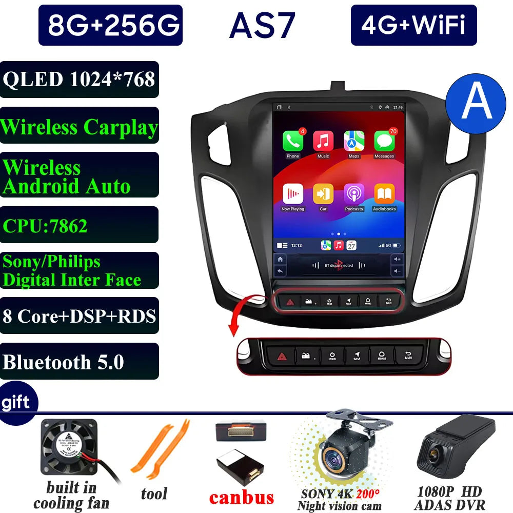 Car Radio Carplay 9.7 Inch For Ford Focus 3 Mk 3 2011 2012-2019 Navigation GPS Android Auto Android 15 5G Wifi Unit No 2din DVD