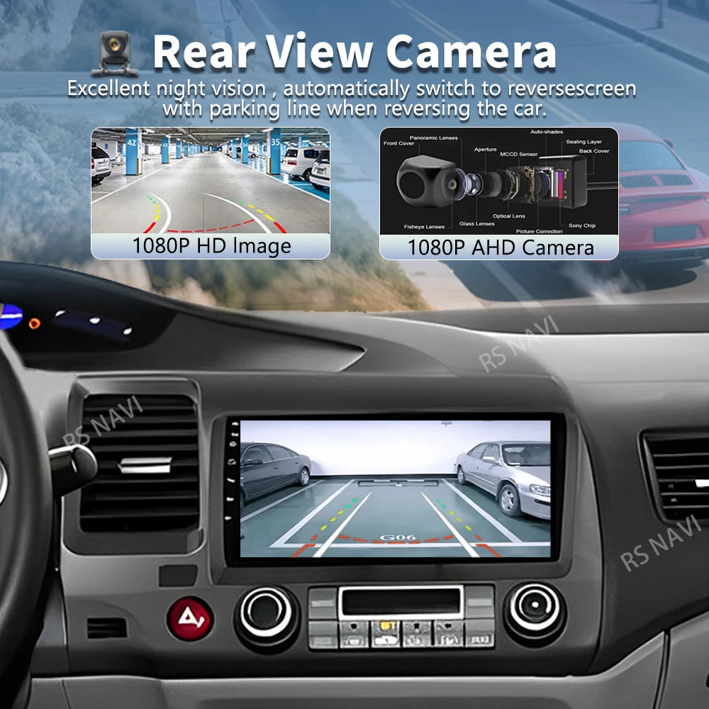 Android 16 For Honda Civic 8 FK FN FD 2005 - 2012 2K QLED Android Car Radio Multimedia Video Player GPS 4G CarPlay Stereo