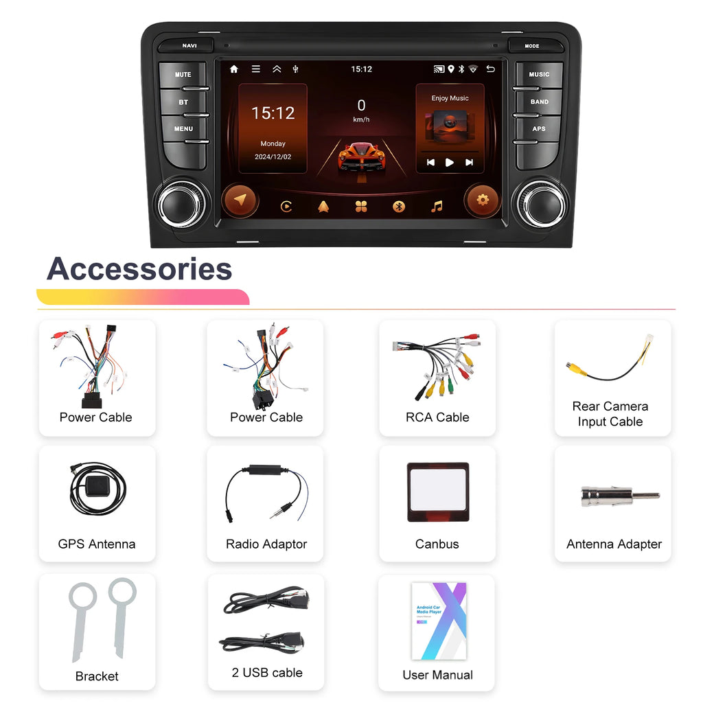 Podofo 2+64G 7'' Car Radio For Audi A3 8P 2003-2012 Multimedia Player GPS Navigation WIFI Carplay Android Auto EQ RDS Car Stereo