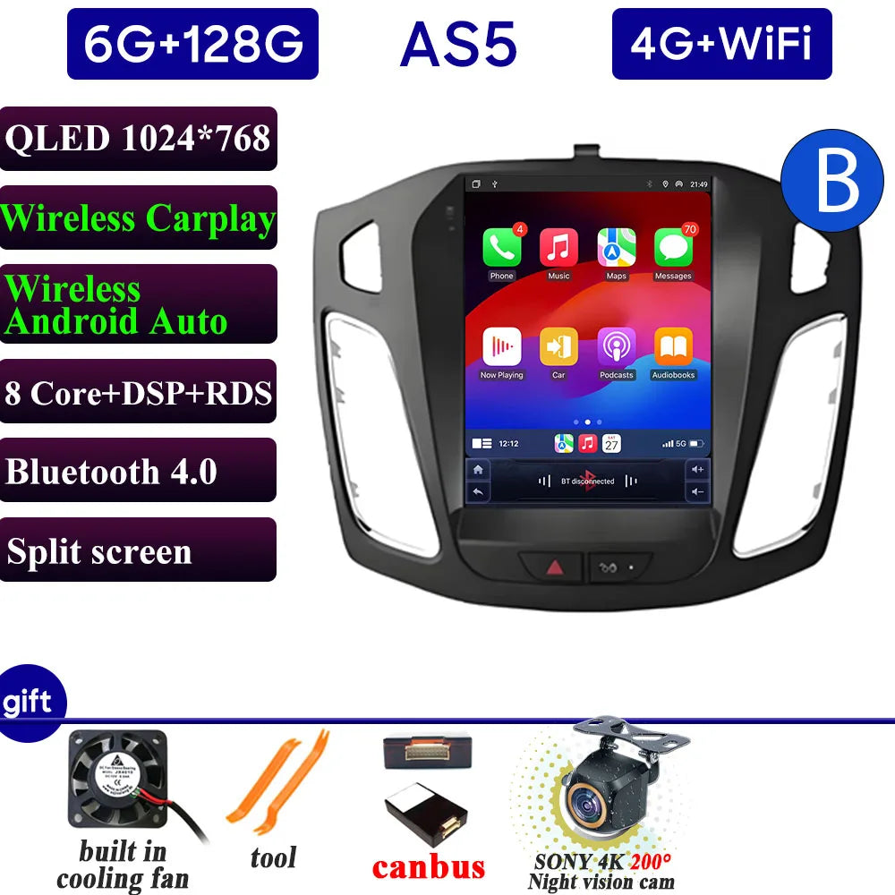 Car Radio Carplay 9.7 Inch For Ford Focus 3 Mk 3 2011 2012-2019 Navigation GPS Android Auto Android 15 5G Wifi Unit No 2din DVD