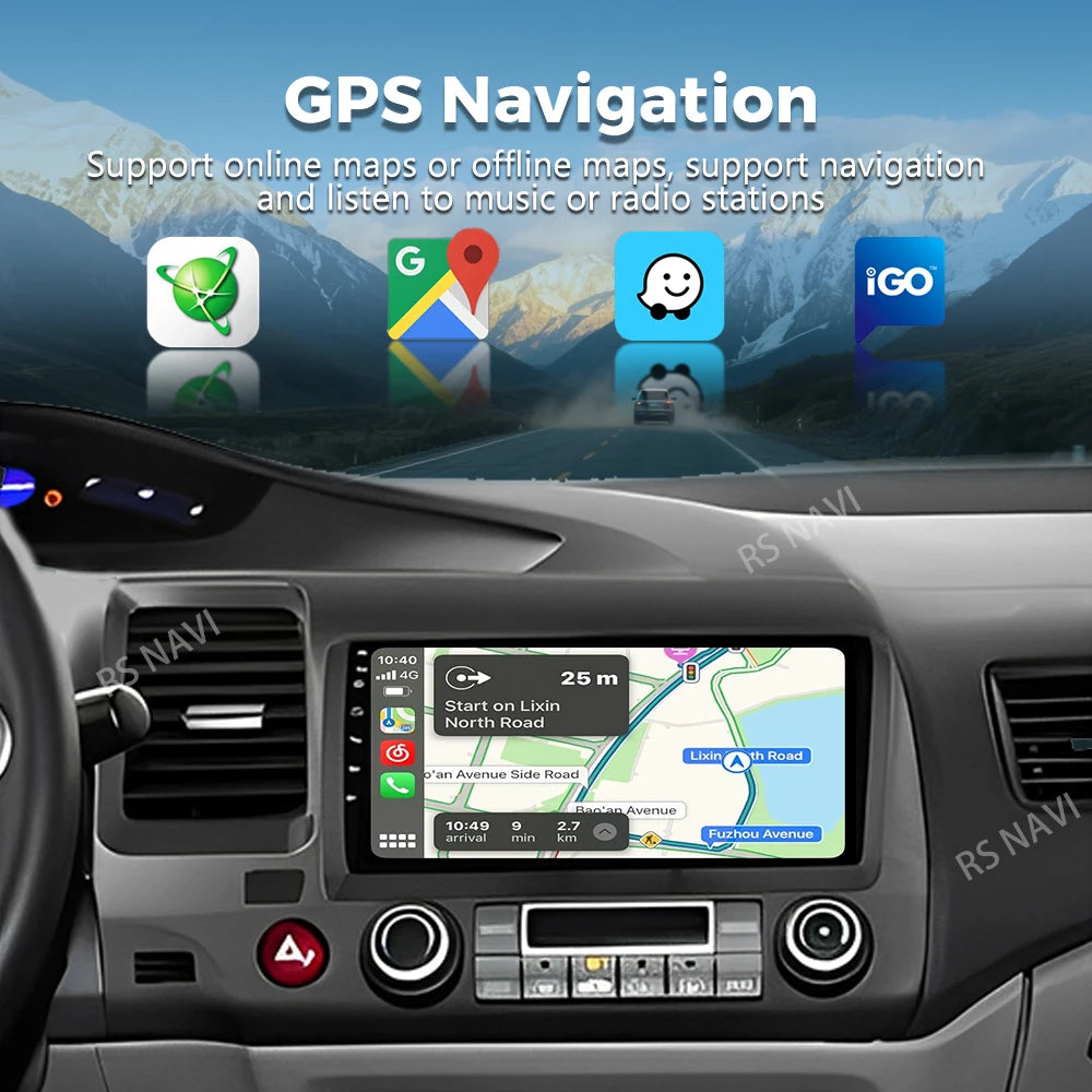 Android 16 For Honda Civic 8 FK FN FD 2005 - 2012 2K QLED Android Car Radio Multimedia Video Player GPS 4G CarPlay Stereo