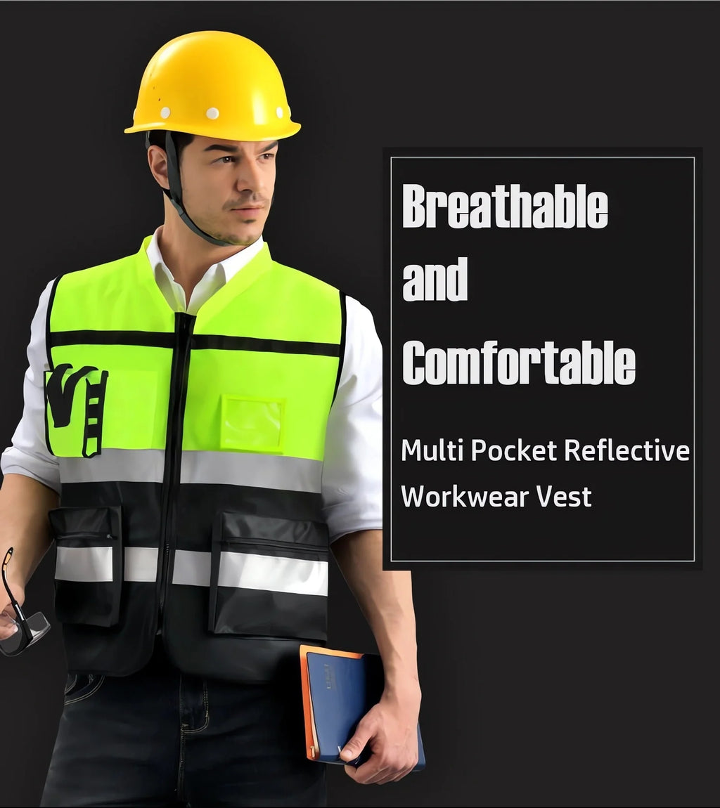 High Brightness Strip Unisex Vest Breathable Workwear Multi Pocket Protective Clothing Safety For Night Running Bike Factory
