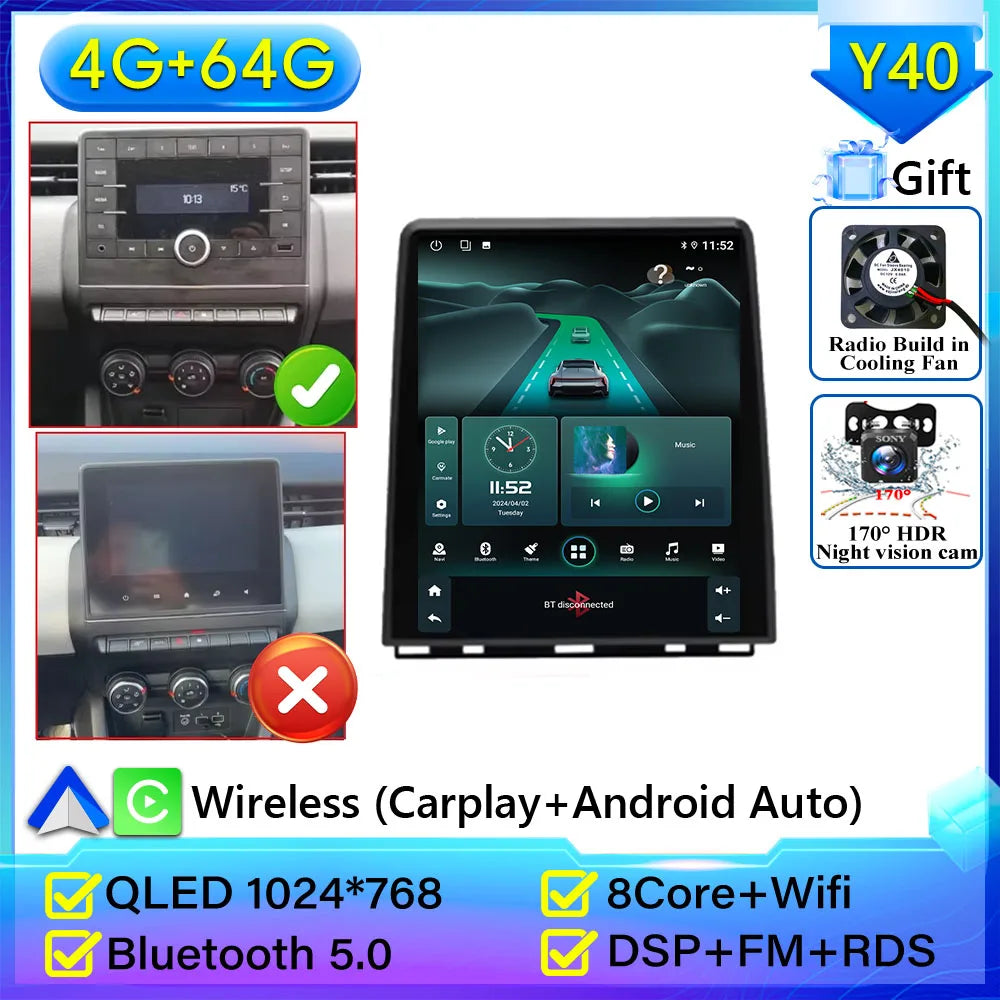 For Renault Clio5 CLIO 5 2019 - 2021 Car Radio Carplay Navigation GPS Stereo Android Auto Screen Bluetooth Multimedia Player 5G