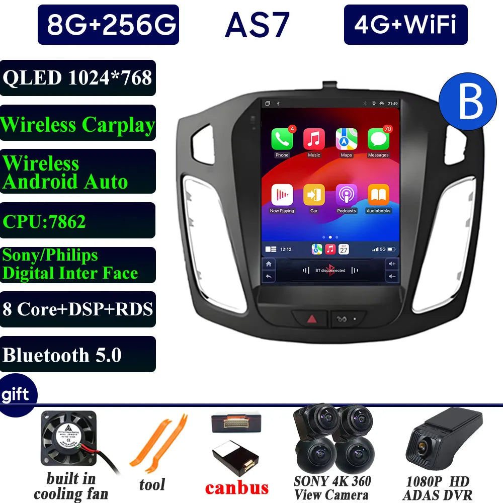 Car Radio Carplay 9.7 Inch For Ford Focus 3 Mk 3 2011 2012-2019 Navigation GPS Android Auto Android 15 5G Wifi Unit No 2din DVD