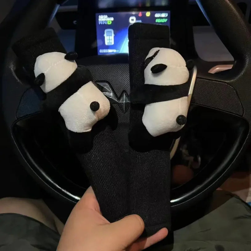 Automobile Safety Belt Decoration Cartoon Panda Safety Belt Shoulder Pad Plush Automobile Accessories Car Decorations