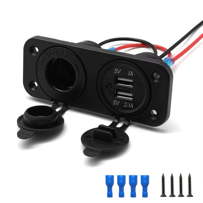 Dual USB Car Cigarette Lighter Socket Splitter 12V Charger Power Adapter Outlet Accessories for Auto Boat Motorcycle Marine RV