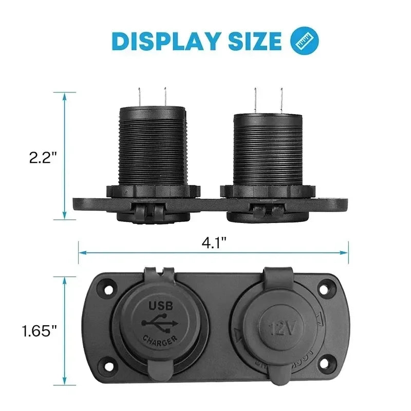 Dual USB Car Cigarette Lighter Socket Splitter 12V Charger Power Adapter Outlet Accessories for Auto Boat Motorcycle Marine RV