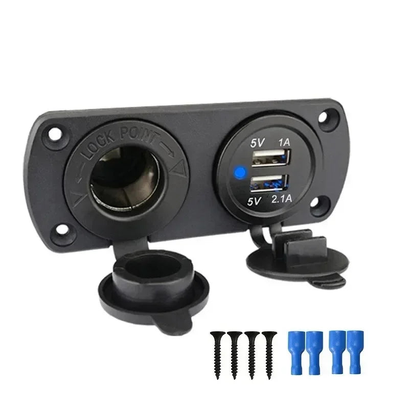 Dual USB Car Cigarette Lighter Socket Splitter 12V Charger Power Adapter Outlet Accessories for Auto Boat Motorcycle Marine RV