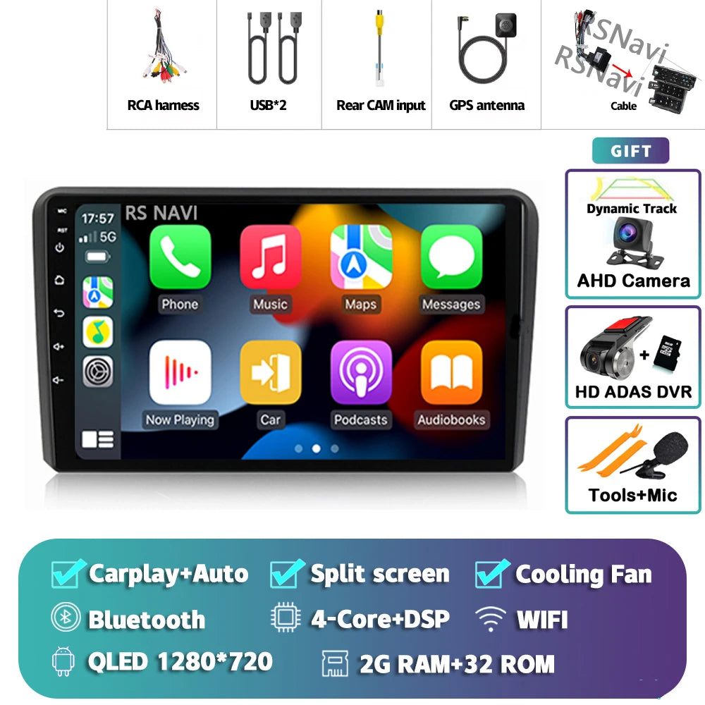 Android 16 Carplay Auto GPS Navigation Radio Multimedia Player For Audi A3 8P 2003 - 2013 2din Head Unit video Stereo Car Radio