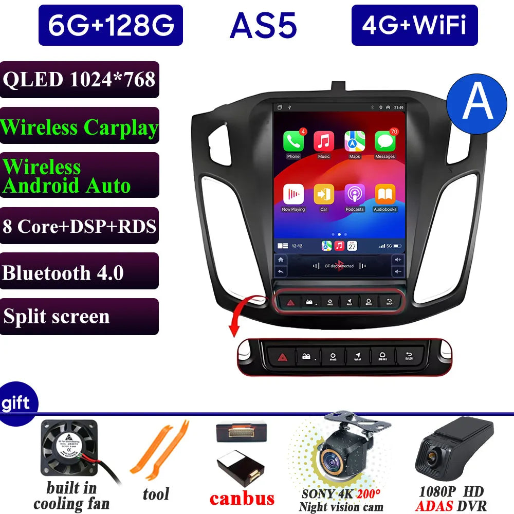 Car Radio Carplay 9.7 Inch For Ford Focus 3 Mk 3 2011 2012-2019 Navigation GPS Android Auto Android 15 5G Wifi Unit No 2din DVD