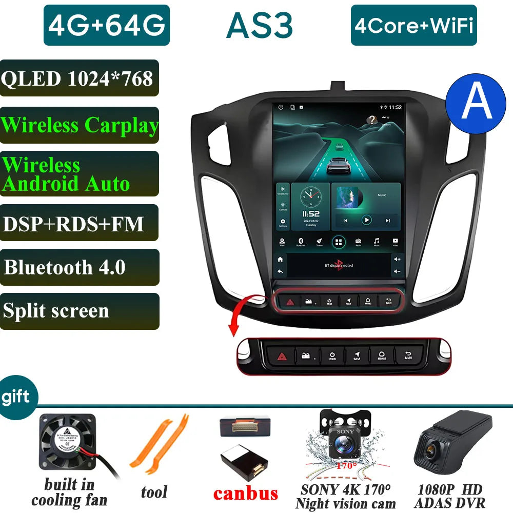 Car Radio Carplay 9.7 Inch For Ford Focus 3 Mk 3 2011 2012-2019 Navigation GPS Android Auto Android 15 5G Wifi Unit No 2din DVD