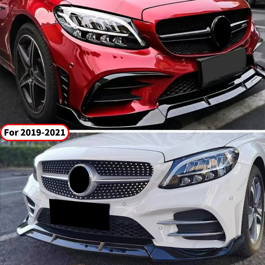 BRABOS Style For Mercedes Benz C W205 2014-2022 Guard Carbon Fiber Look Front Bumper Lip Chin Like C180 C200 C260 C300 Tuning