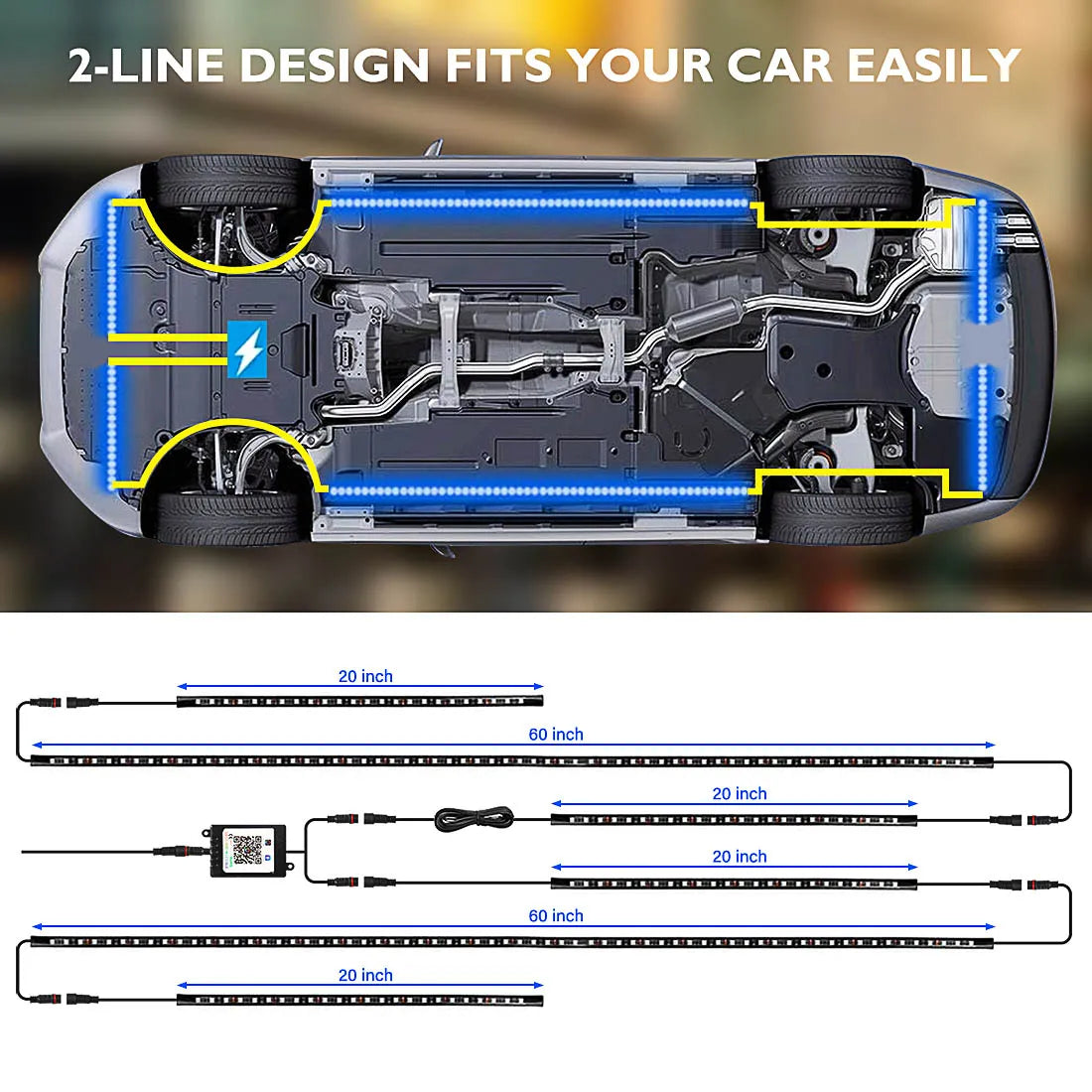 6PCS Flowing Color RGB LED Strip Under Car Neon Light 60*150 90*180 BT App Control Car Products