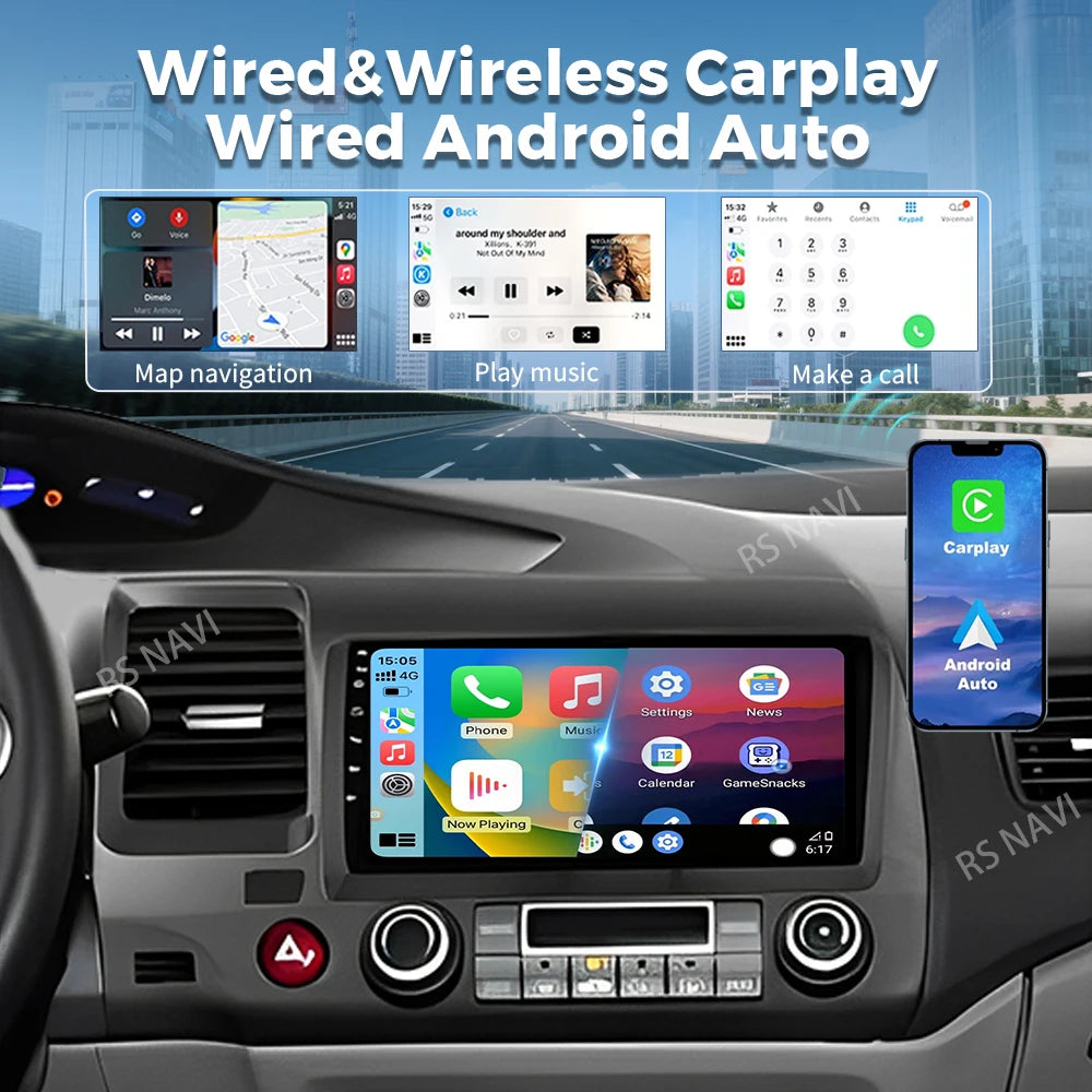 Android 16 For Honda Civic 8 FK FN FD 2005 - 2012 2K QLED Android Car Radio Multimedia Video Player GPS 4G CarPlay Stereo