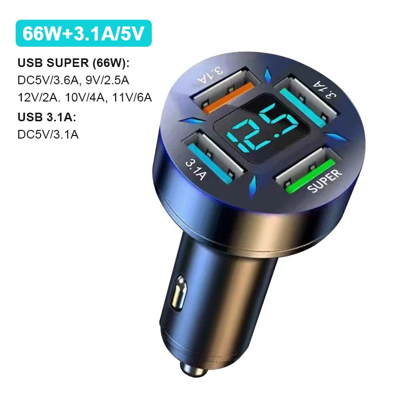 66W Car Charger USB Type C Fast Charging Mobile Phone Charger Adapter For iPhone 14 Pro Max Xiaomi Samsung Huawei Car Charger