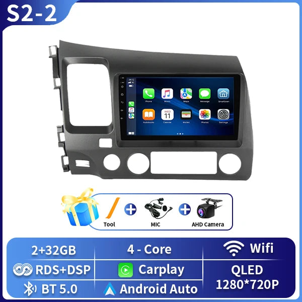 Android 16 Car stereo radio For Honda Civic 8th 8gen 2005 2006 2007 2008 2009 2010-2012 multimedia wireless carplay android auto