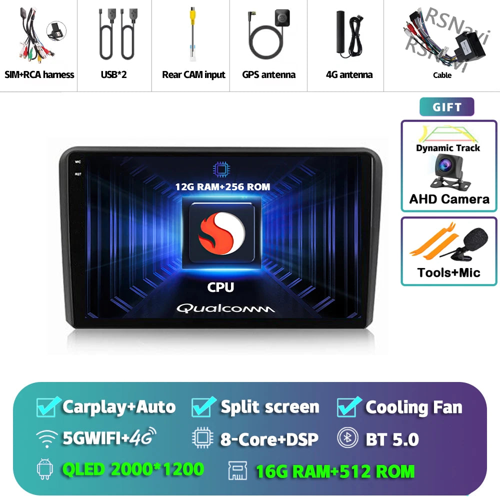 Android 16 Carplay Auto GPS Navigation Radio Multimedia Player For Audi A3 8P 2003 - 2013 2din Head Unit video Stereo Car Radio