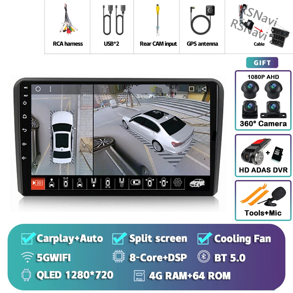 Android 16 Carplay Auto GPS Navigation Radio Multimedia Player For Audi A3 8P 2003 - 2013 2din Head Unit video Stereo Car Radio