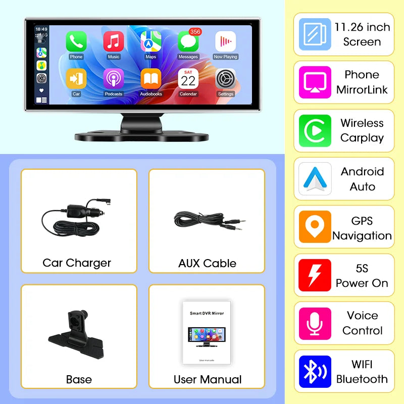 11.26 inch Car Intelligent Systems Multimedia Video Player Portable Car Radio Wireless CarPlay Android Auto Screen Accessories