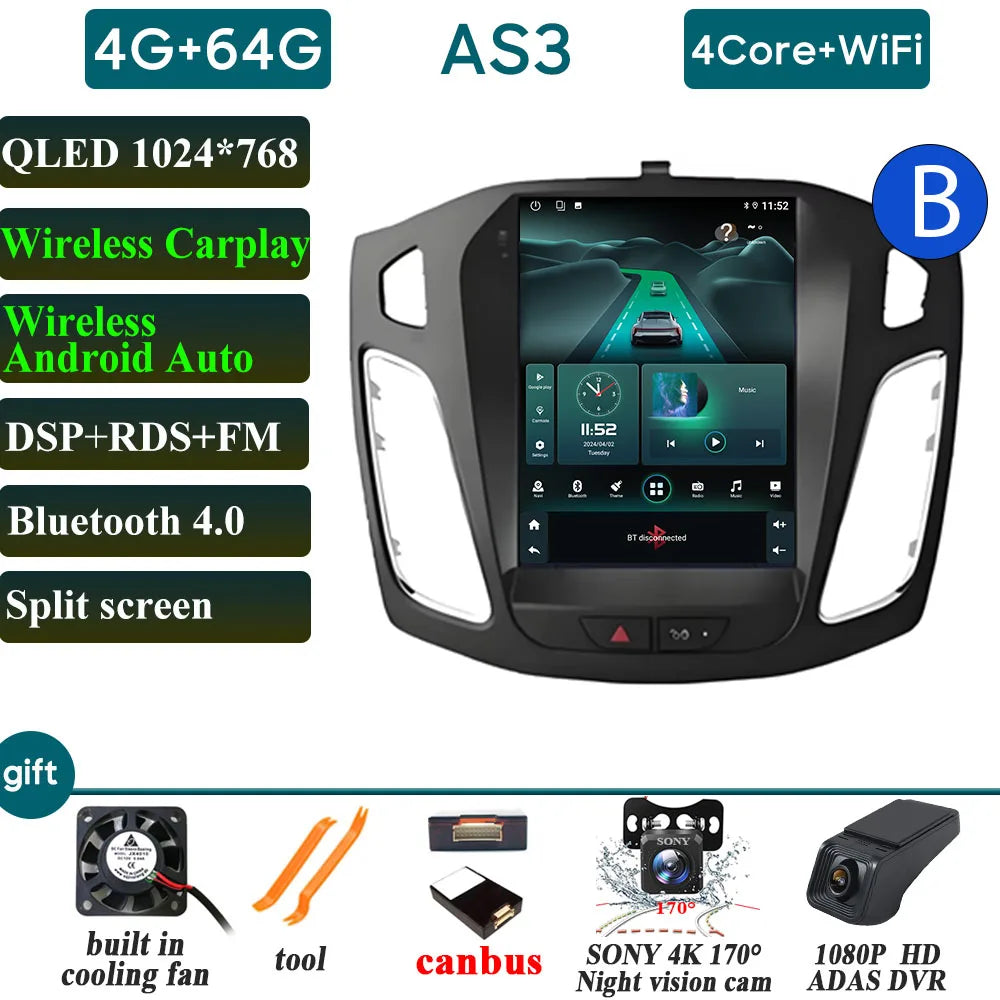 Car Radio Carplay 9.7 Inch For Ford Focus 3 Mk 3 2011 2012-2019 Navigation GPS Android Auto Android 15 5G Wifi Unit No 2din DVD