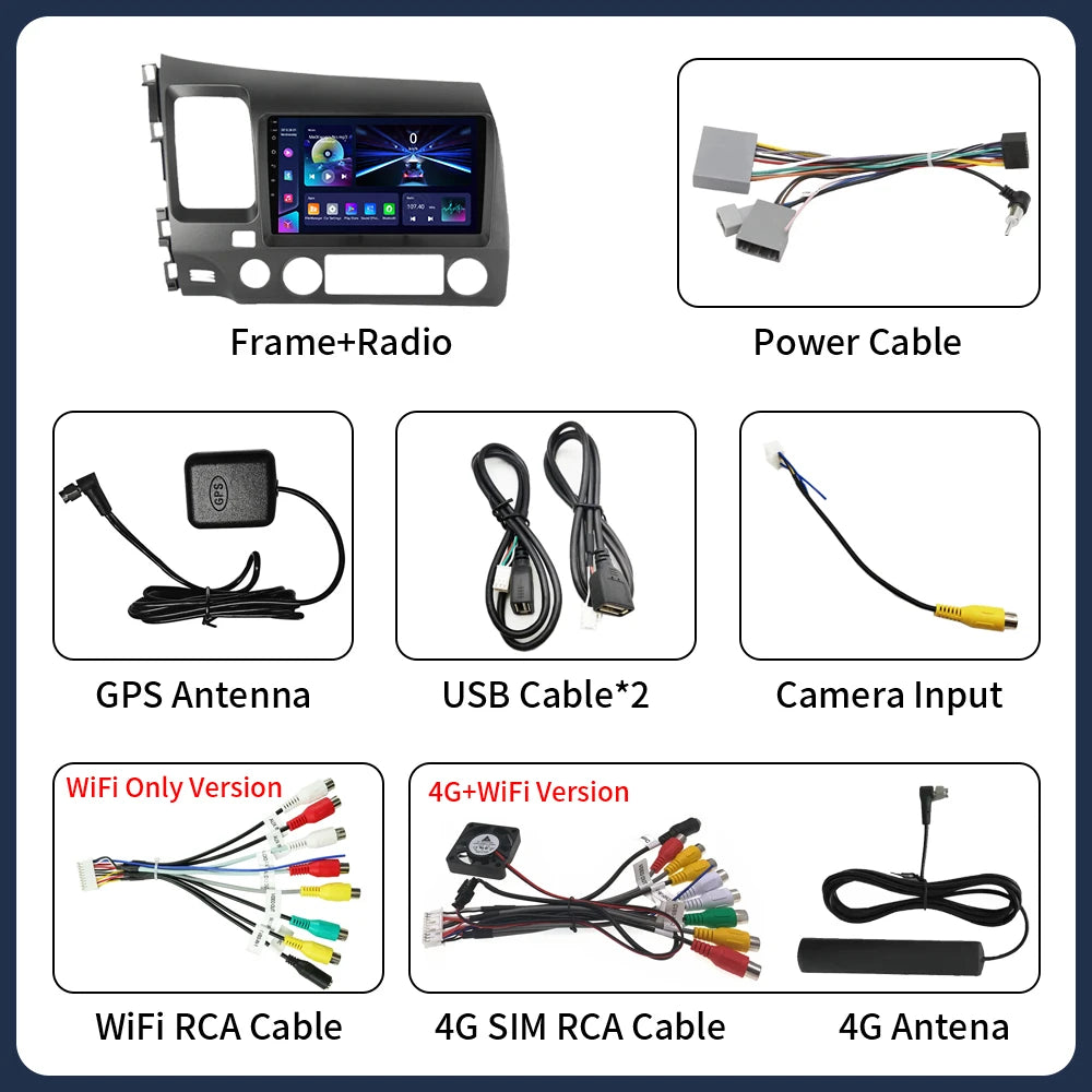Android 16 Car stereo radio For Honda Civic 8th 8gen 2005 2006 2007 2008 2009 2010-2012 multimedia wireless carplay android auto