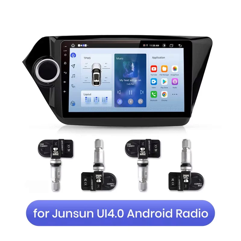 Junsun USB Tire Pressure Monitoring Alarm System TPMS With 4 Internal Sensors for Car DVD Player Navigation Car Accessories