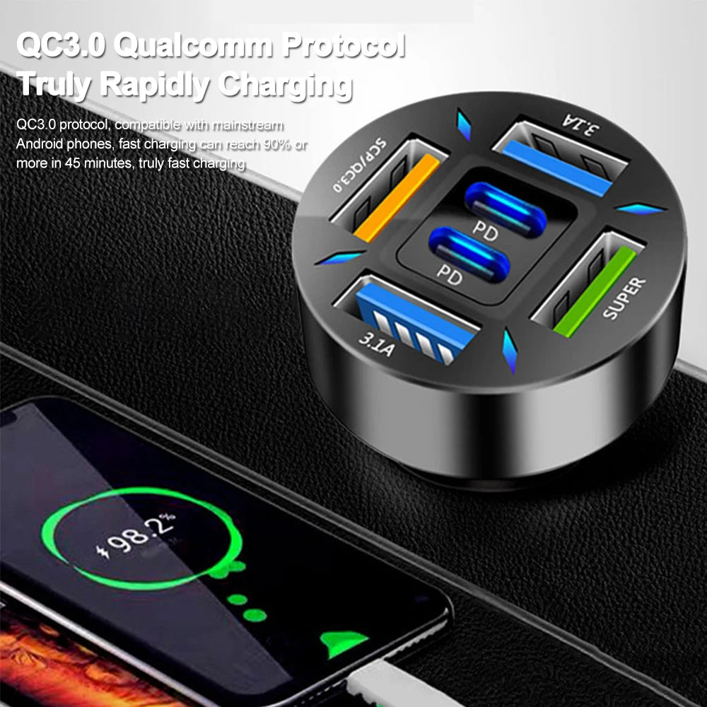 66W Car Charger USB Type C Fast Charging Mobile Phone Charger Adapter For iPhone 14 Pro Max Xiaomi Samsung Huawei Car Charger