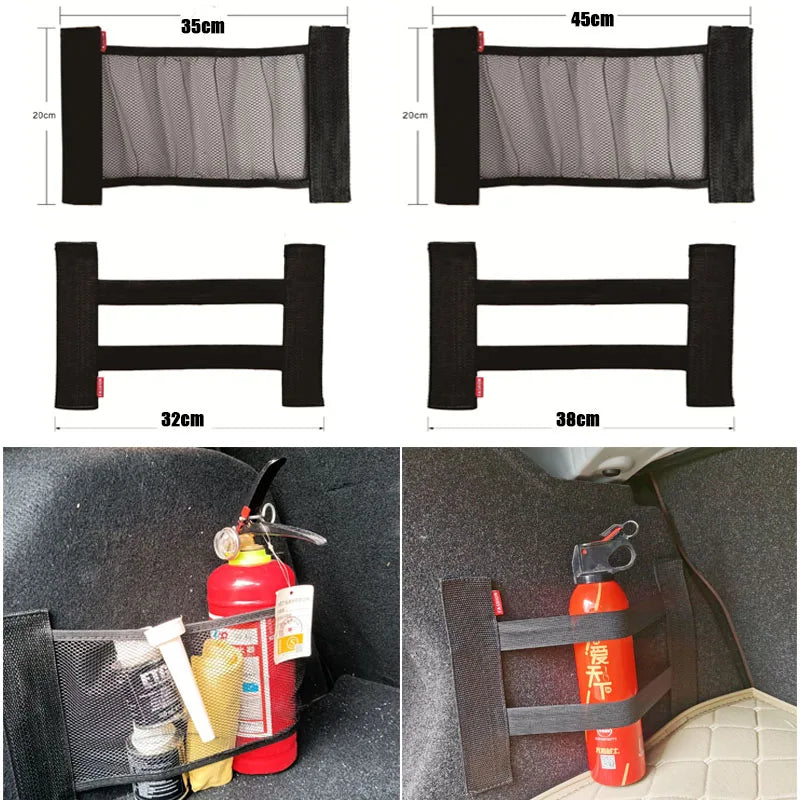 Car Back Rear Trunk Elastic Mesh Storage Bag Car Interior Organizer Extinguisher Storage Net Seat Back Fixing Bag Car Accessory