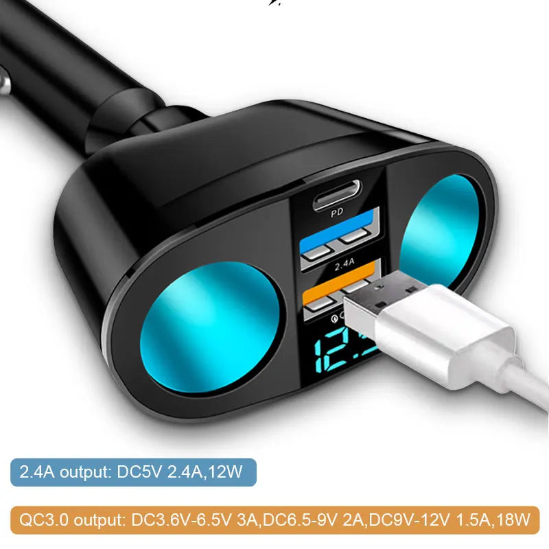 Quick Charge Car Charger QC3.0/PD Port Phone Charger Socket Cigarette Lighter Splitter 12V/24V Universal Dual USB Power Adapter