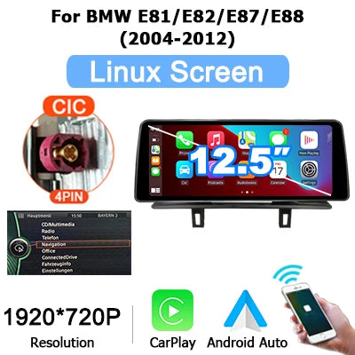 12.5" linux Screen Car Radio For BMW E81 E82 E87 E88 2005-2012 with Carplay Android Auto Bluetooth autolink airplay 2 DIN GPS 4G