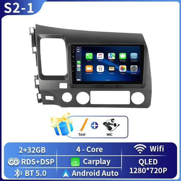 Android 16 Car stereo radio For Honda Civic 8th 8gen 2005 2006 2007 2008 2009 2010-2012 multimedia wireless carplay android auto