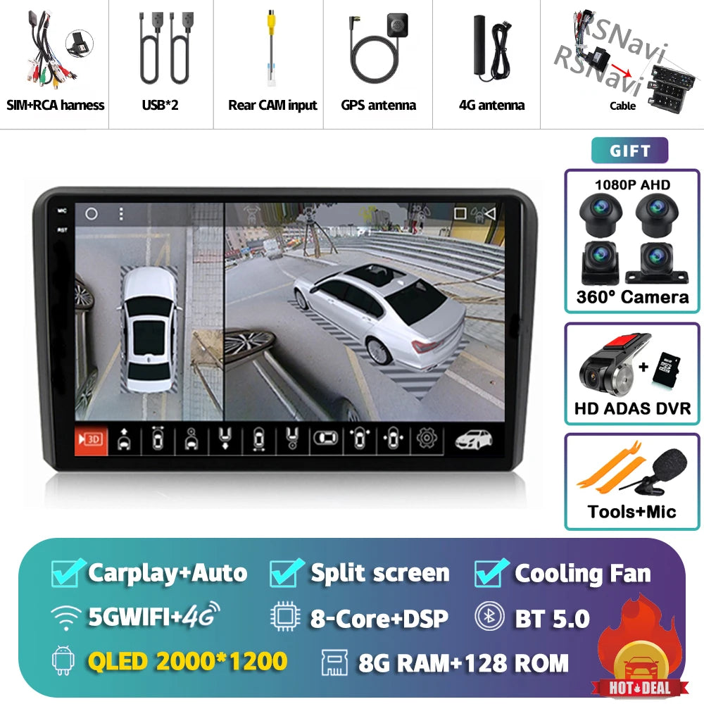 Android 16 Carplay Auto GPS Navigation Radio Multimedia Player For Audi A3 8P 2003 - 2013 2din Head Unit video Stereo Car Radio