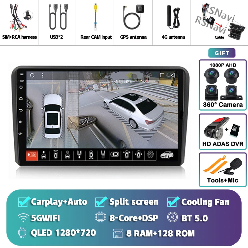 Android 16 Carplay Auto GPS Navigation Radio Multimedia Player For Audi A3 8P 2003 - 2013 2din Head Unit video Stereo Car Radio