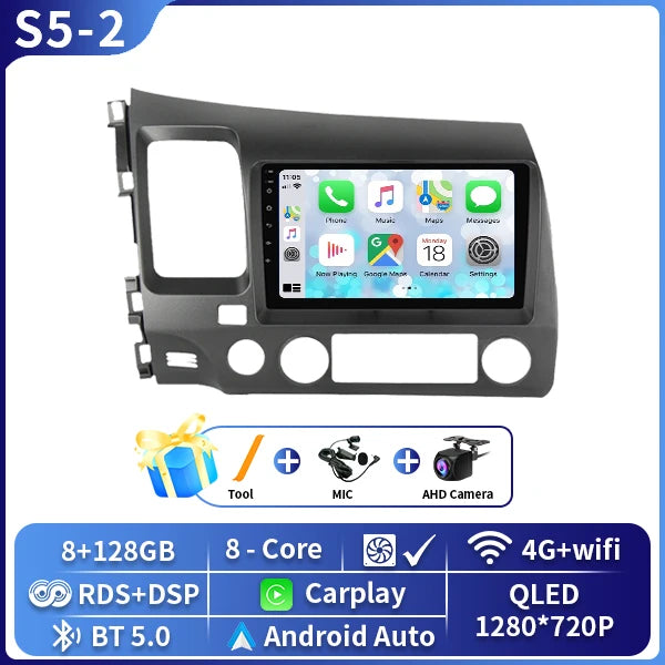 Android 16 Car stereo radio For Honda Civic 8th 8gen 2005 2006 2007 2008 2009 2010-2012 multimedia wireless carplay android auto