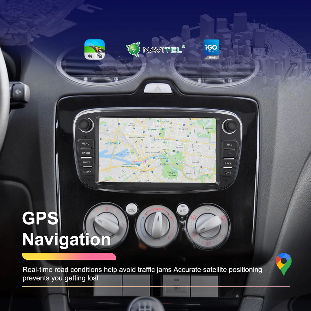 Podofo 7 ''Android Multimedia Player for Ford Focus Mondeo C-MAX S-MAX Galaxy II Kuga GPS Navigation 2 + 64G Carplay Android Auto