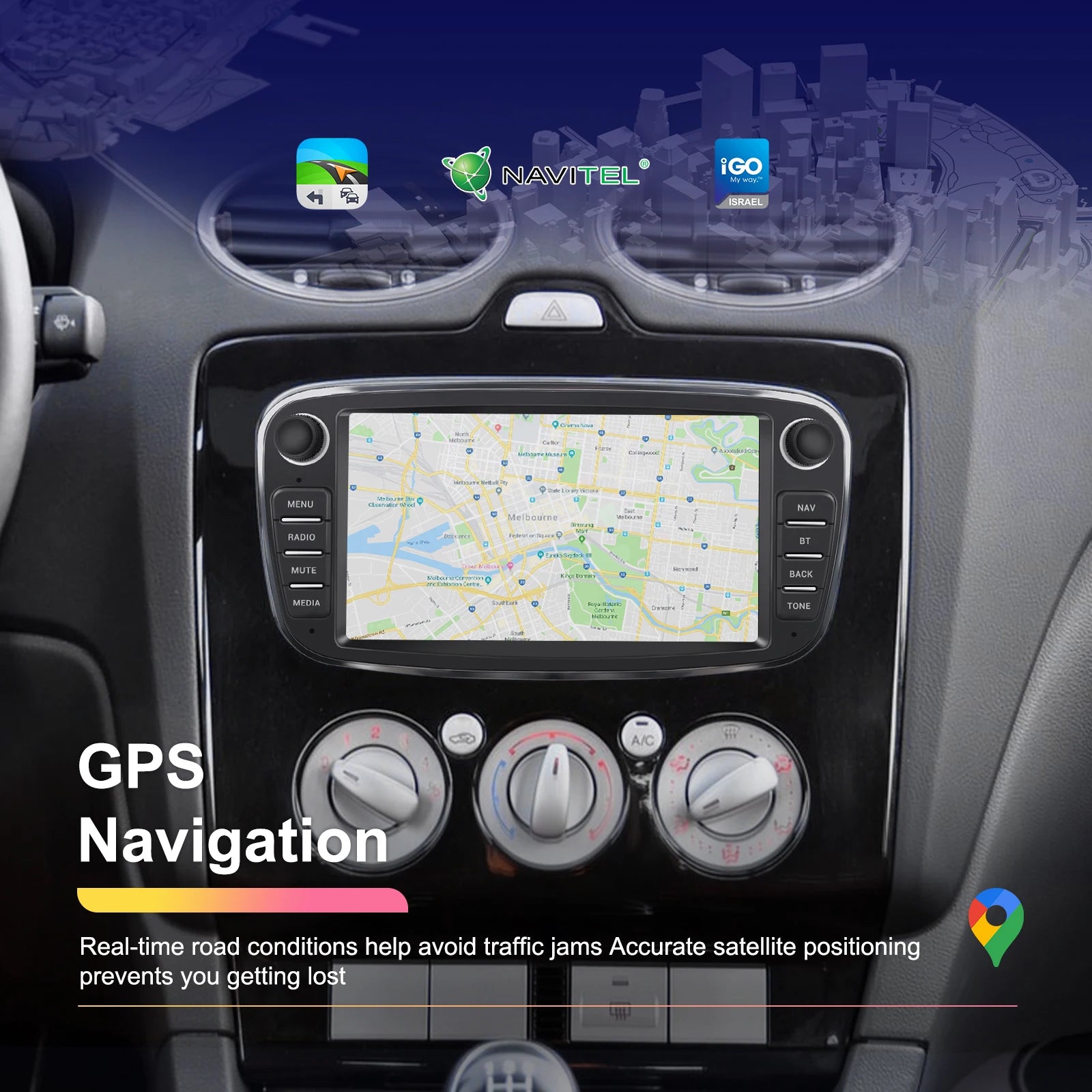 Podofo 7 ''Android Multimedia Player for Ford Focus Mondeo C-MAX S-MAX Galaxy II Kuga GPS Navigation 2 + 64G Carplay Android Auto