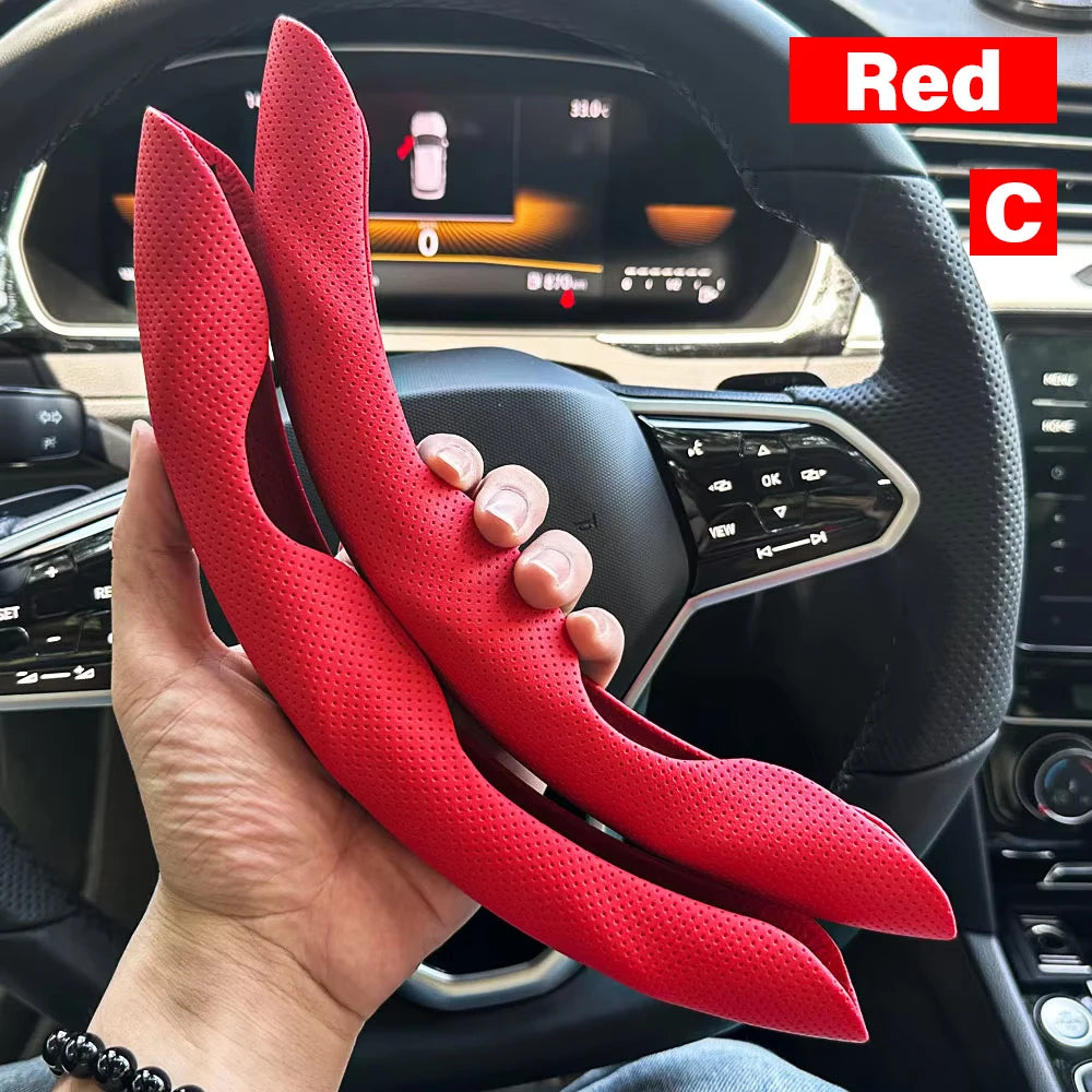2PCS Car Steering Wheel Cover Warm Winter 38cm Round Steery Wheel Universa Glossy Laser Carbon Fiber Auto Interior Accessories