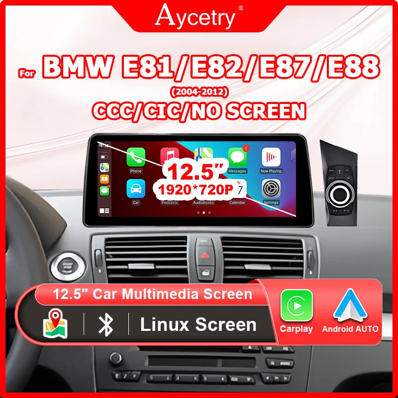12.5" linux Screen Car Radio For BMW E81 E82 E87 E88 2005-2012 with Carplay Android Auto Bluetooth autolink airplay 2 DIN GPS 4G