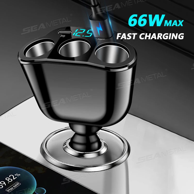 SEAMETAL Car Charger 5-Port 336W Cigarette Lighter Adapter PD USB 66W Super Quick Charging Phone Charger Socket 12-24V Universal