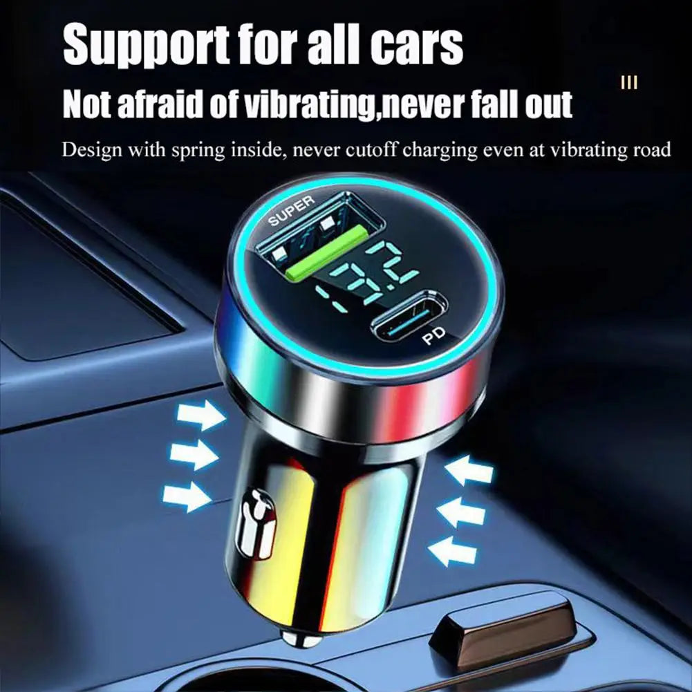 Car Charger Dual USB Ports 120W+PD20W Super Fast Charging With Digital Display Quick Charging Adapter For IPhone Samsung Xiaomi