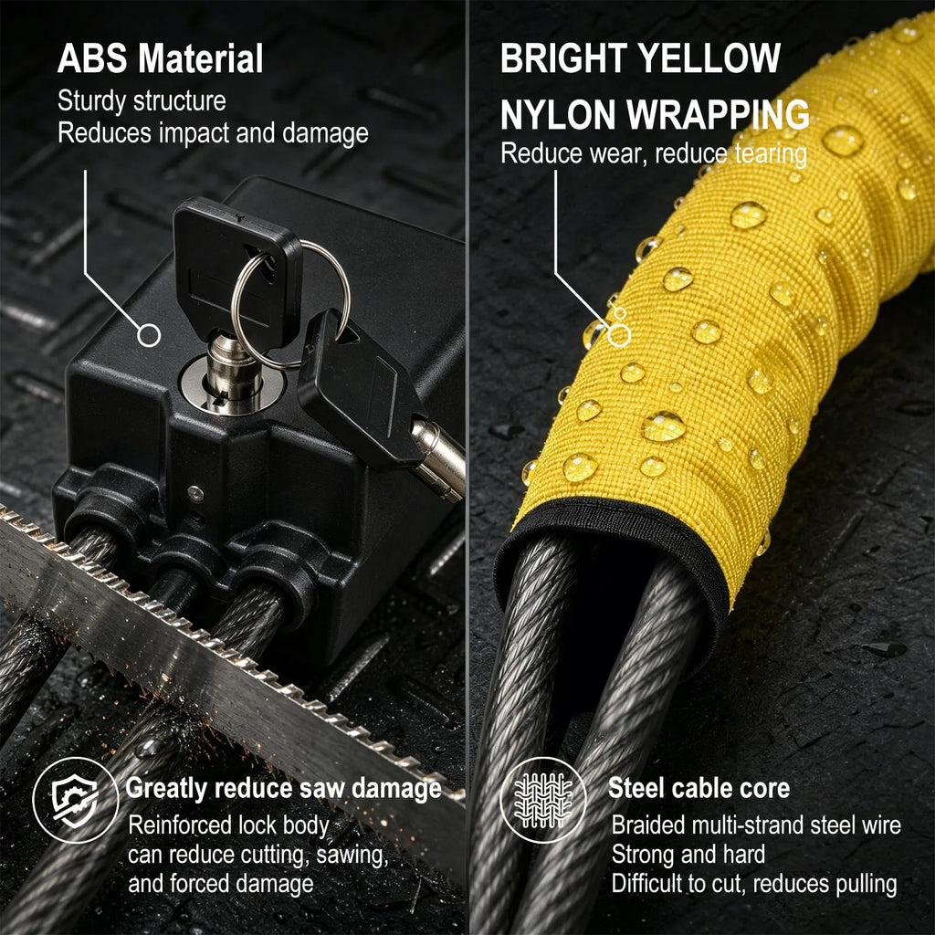 Anti Theft Car Steering Wheel Lock Braided Steel Cable Seatbelt Locks Heavy Duty Anti Pick Cylinder Security with 2 Keys