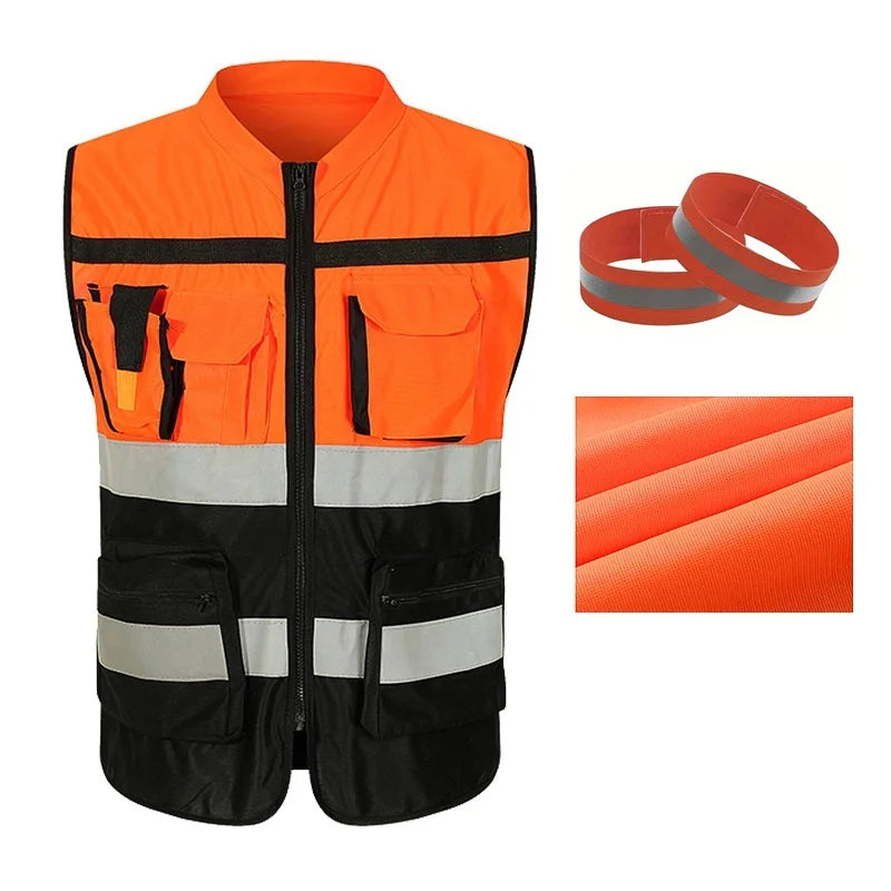 High Brightness Strip Unisex Vest Breathable Workwear Multi Pocket Protective Clothing Safety For Night Running Bike Factory