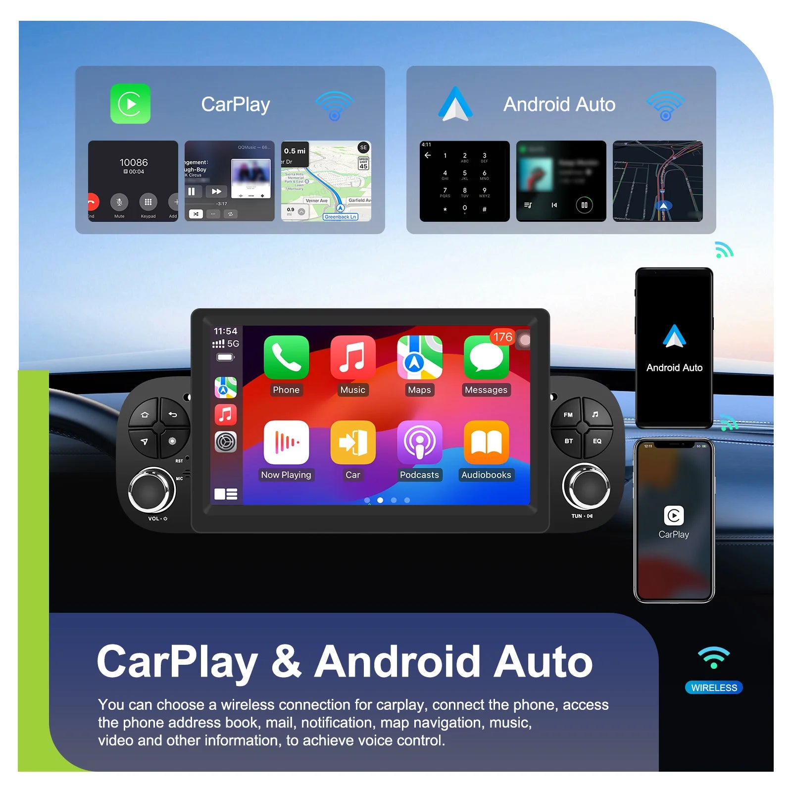 Podofo CarPlay Android Radio For Fiat Panda 2013-2020 Car Intelligent System 1din GPS Stereo Multimedia Player RDS FM Car Radio