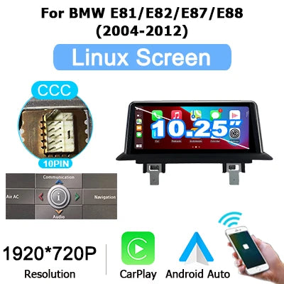 12.5" linux Screen Car Radio For BMW E81 E82 E87 E88 2005-2012 with Carplay Android Auto Bluetooth autolink airplay 2 DIN GPS 4G